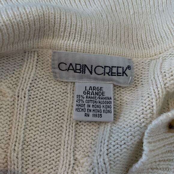 Cabin Creek Cream Cable Knit Sweater Large Vintage Henley 90s - Picture 5 of 10